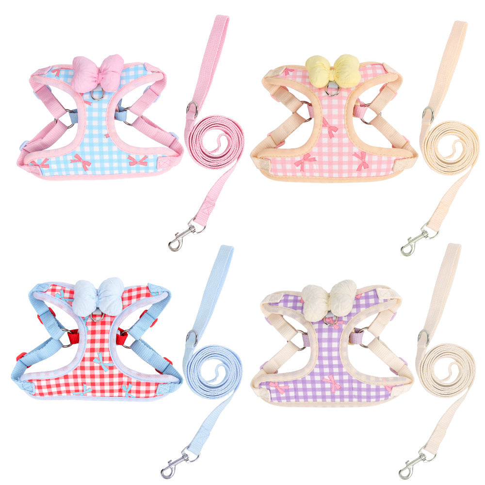 Adjustable Dog Harness Leash with Bow