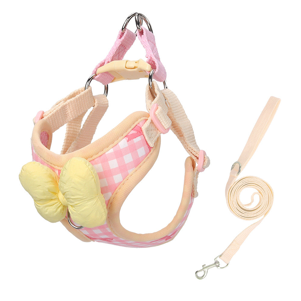 Adjustable Dog Harness Leash with Bow