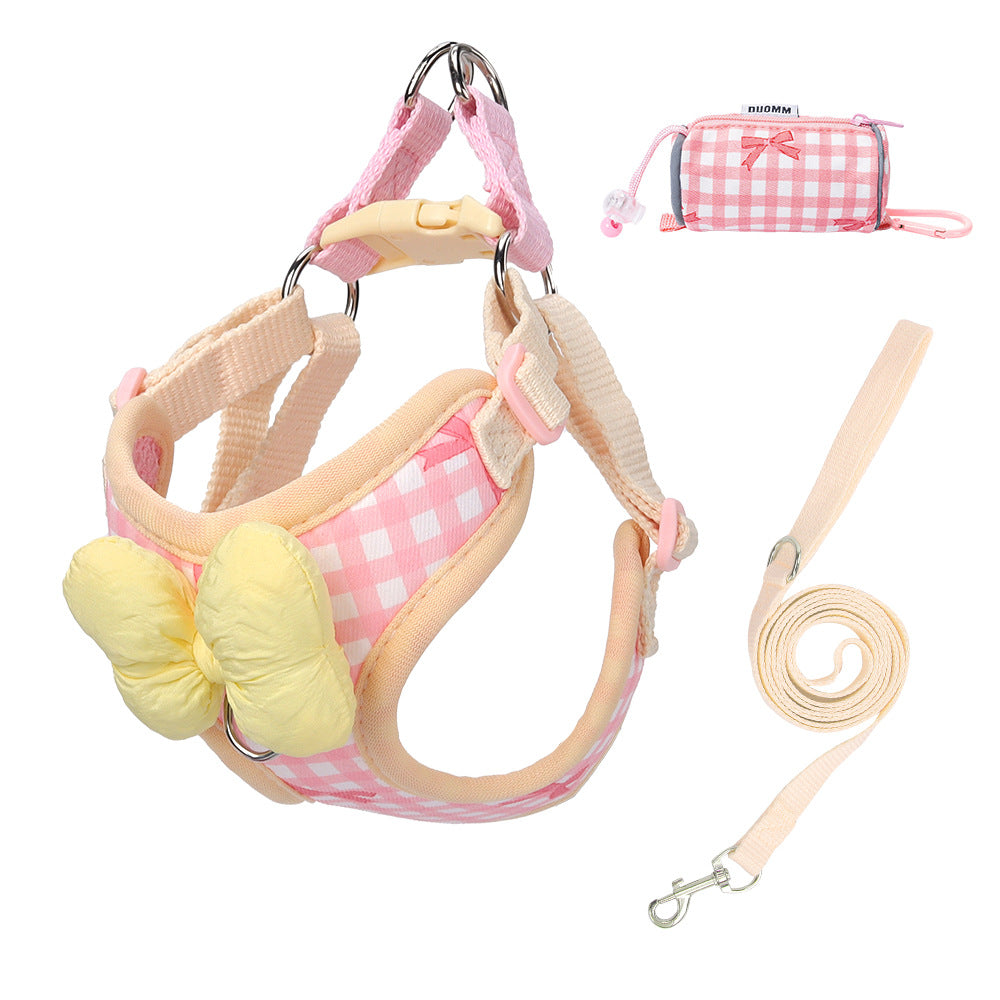 Adjustable Dog Harness Leash with Bow