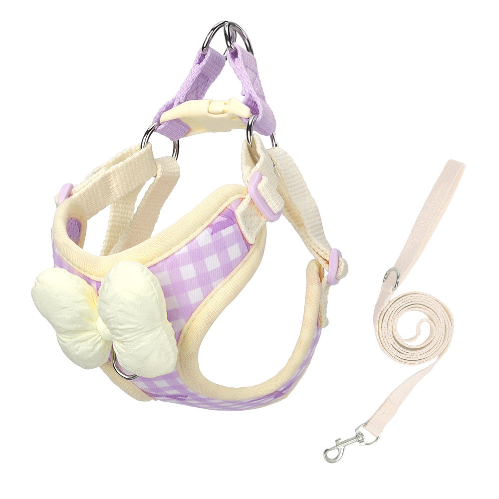 Adjustable Dog Harness Leash with Bow