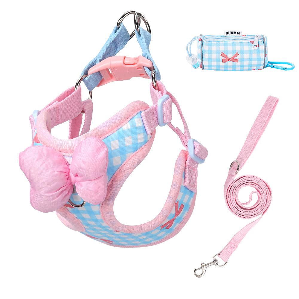 Adjustable Dog Harness Leash with Bow