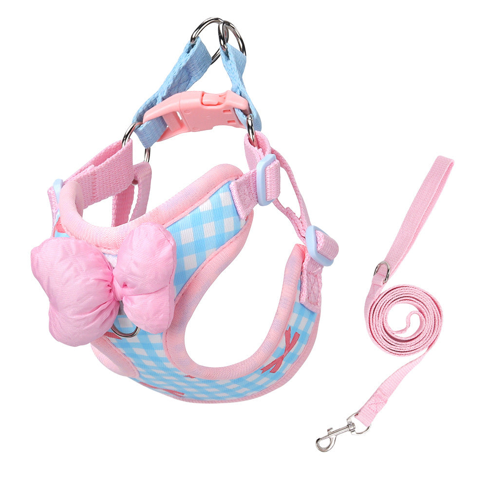 Adjustable Dog Harness Leash with Bow