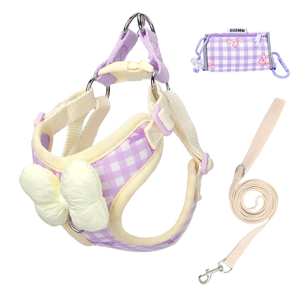 Adjustable Dog Harness Leash with Bow