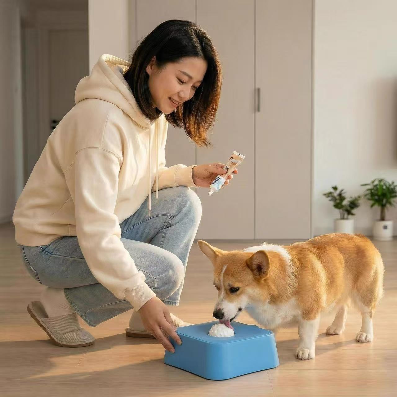 Slow Feeder Dog Bowl with Water Compartment